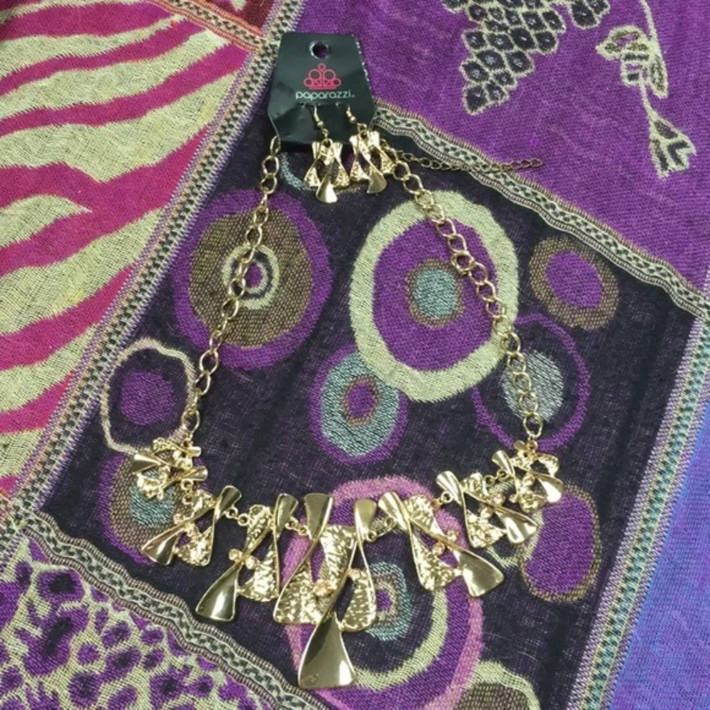 Buy 2 Get 1 Free Paparazzi Fashion Gold Earrings and Necklace Set